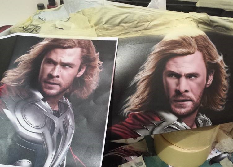 Airbrushed Painting of Thor on a Jet Ski